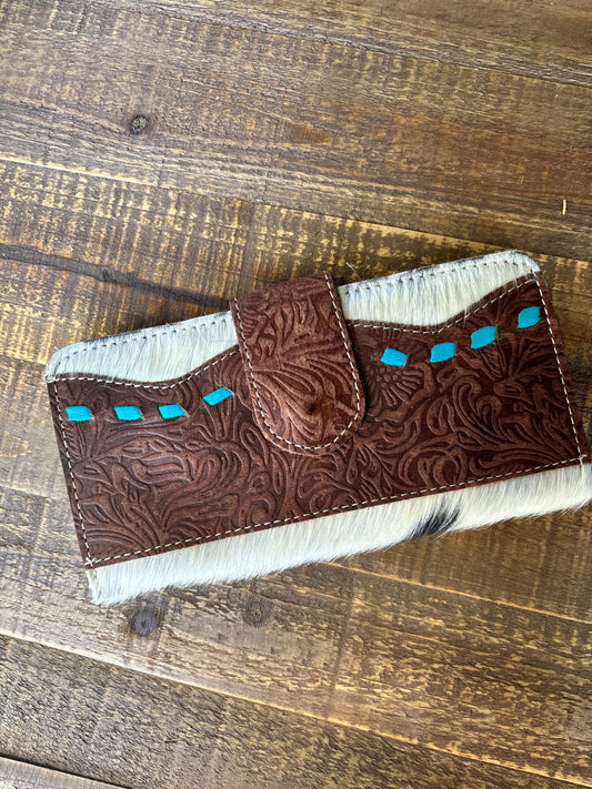 Western Leather Cowhide Floral Wallet