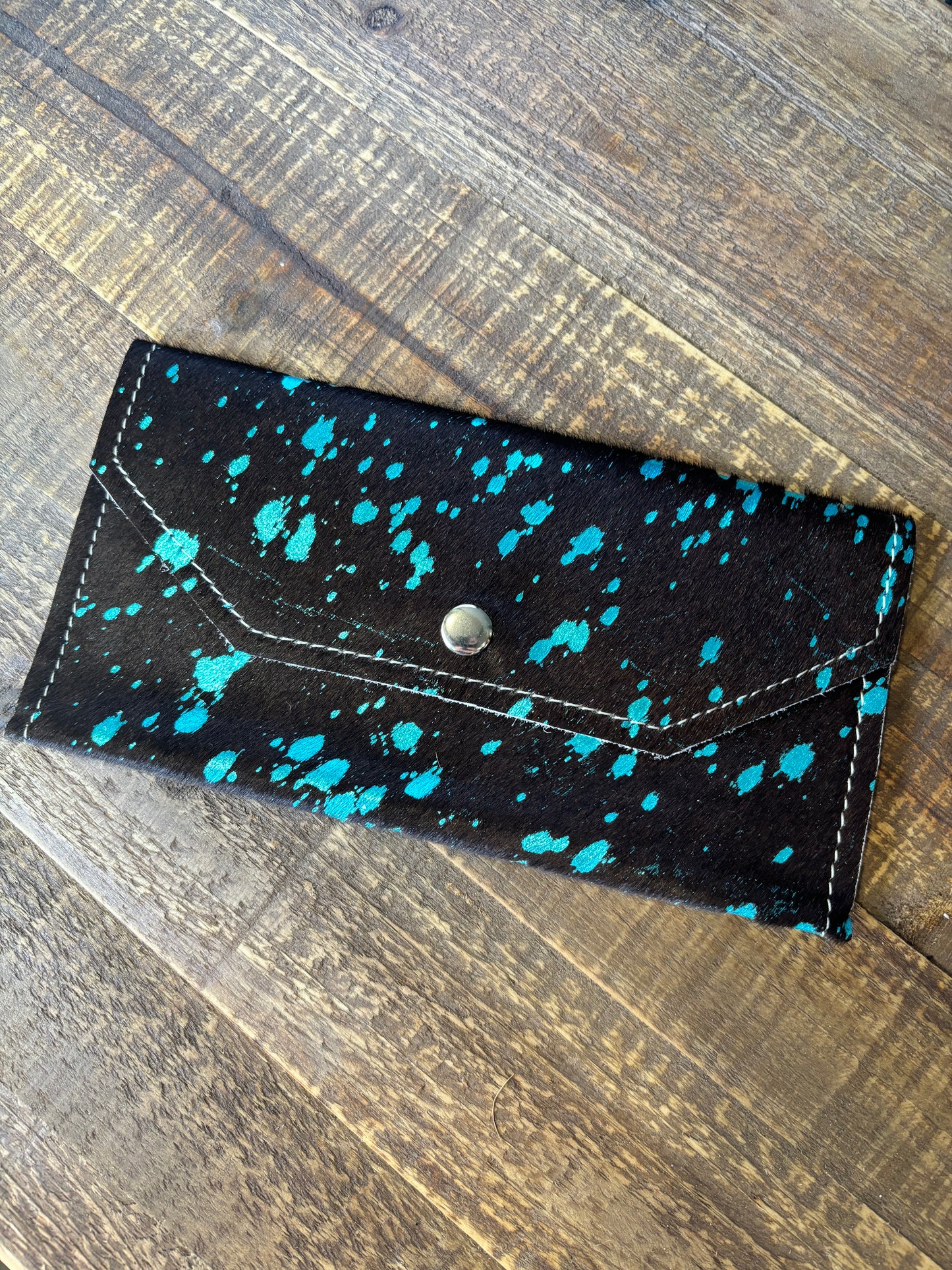 Real Cowhide& Leather Turquoise Spotted Wallet