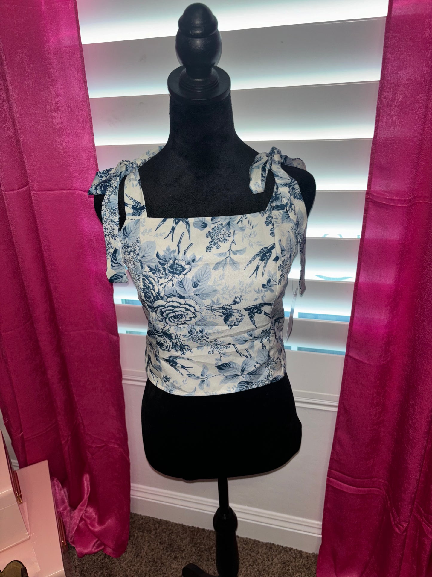 Blue Floral Silky Top