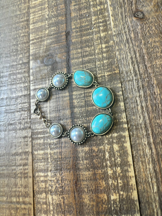 Pearls & Turquoise Gold Bracelet