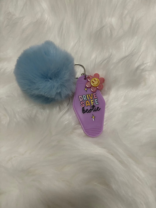 Drive safe bestie key chain purple