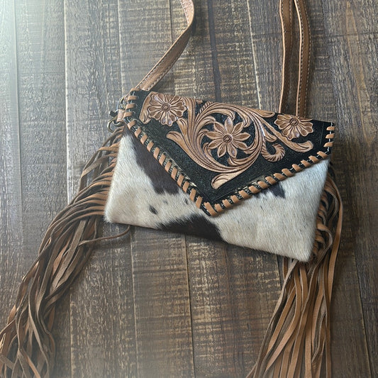 Black & Brown Floral Cowhide Purse