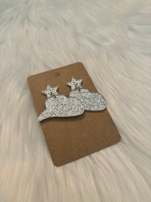 Silver Sparkly Cowboy Hat Earrings