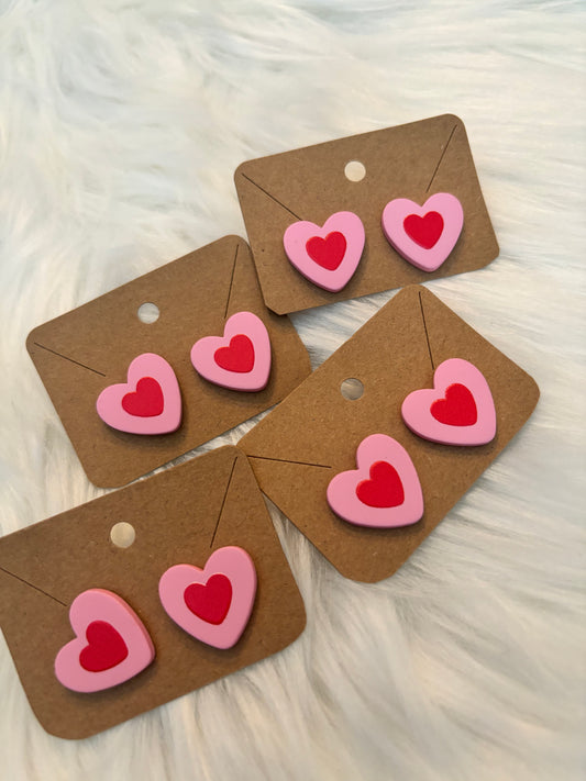 Pink & Red Heart Earrings