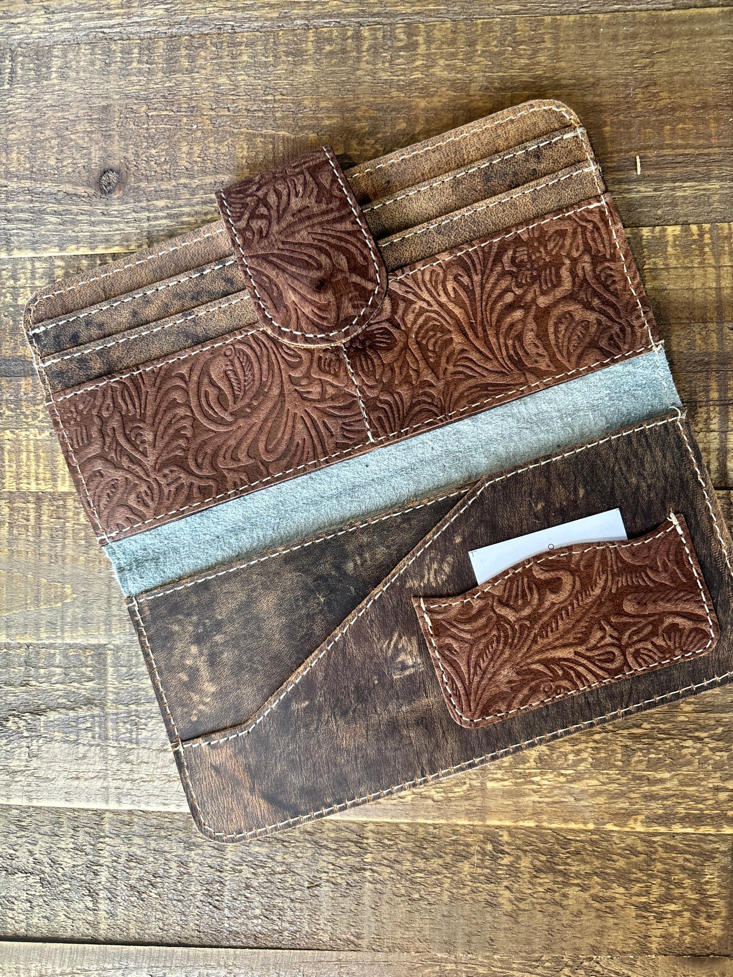 Western Leather Cowhide Floral Wallet