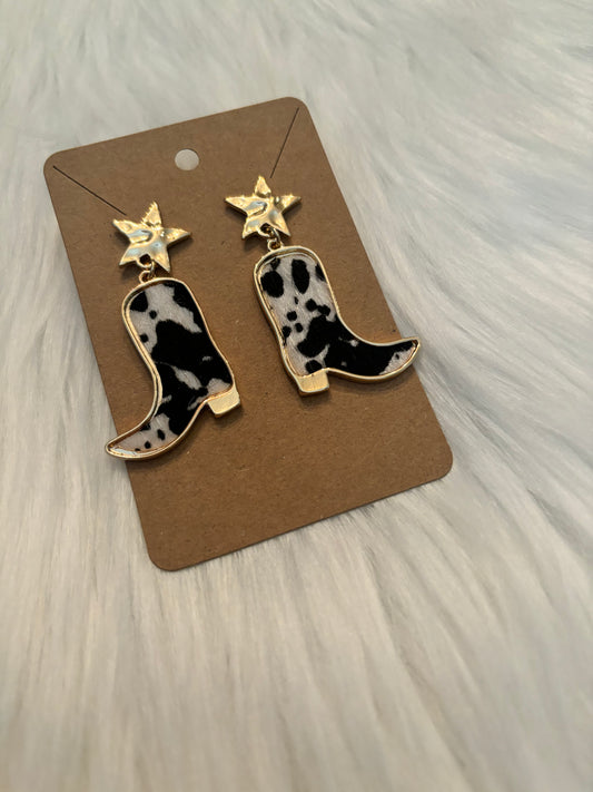 Cow Print Boot Earrings