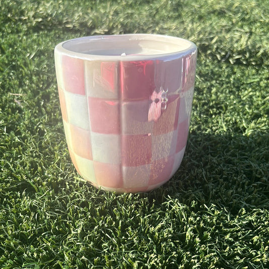 Pink Holographic Checkered Candle