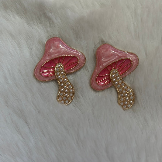 Pink Earrings Mushrooms