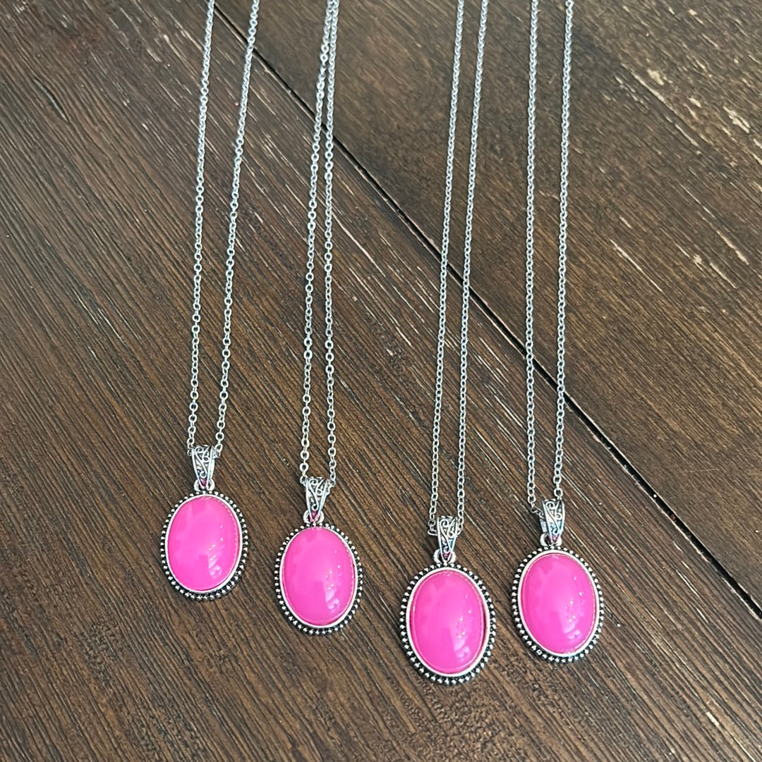 Hot Pink Stone Necklace