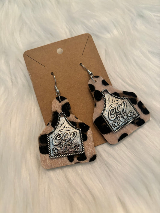 Western Cheetah Tag Earrings