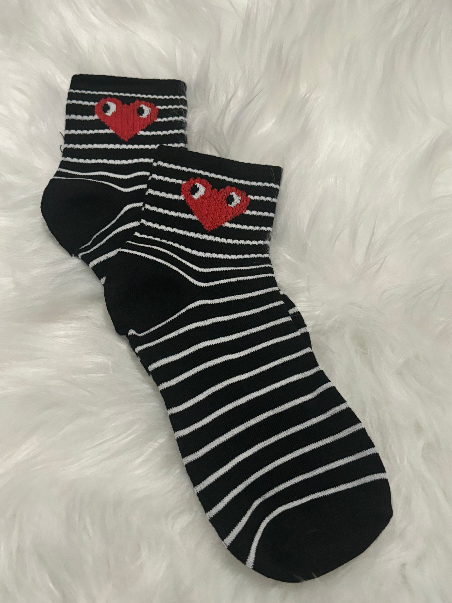 black socks white stripe heart socks