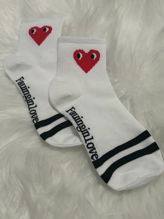 black stripe red heart socks